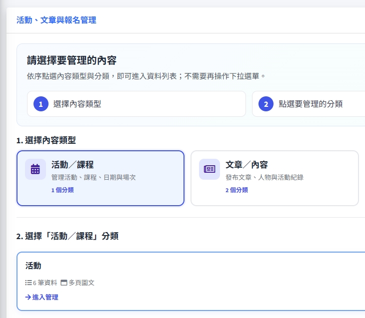 活動文章與報名管理