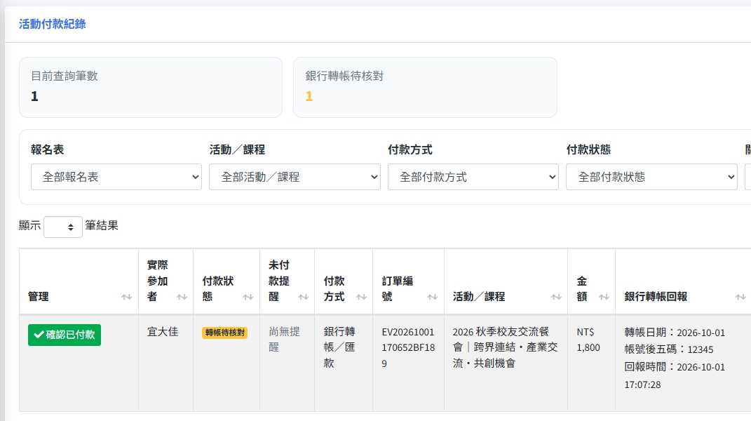 活動付款紀錄